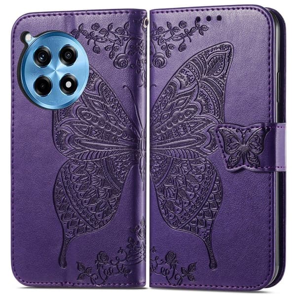 Butterfly läder OnePlus Ace 3 Pro fodral - Mörklila Lila