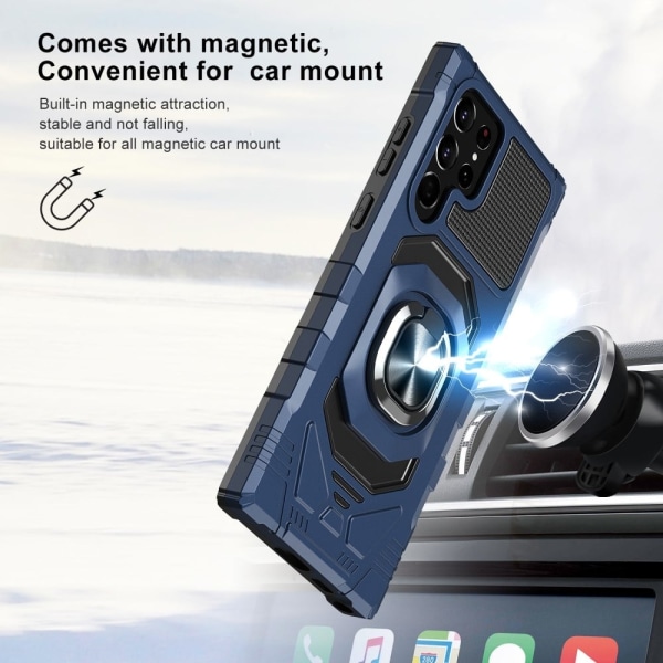 Slidstærkt cover i hård plast med blød inderside og kickstand til Samsung Galaxy S22 Ultra - Blå Blue