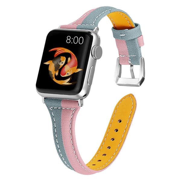 Apple Watch Series 5 40 mm klockarmband i äkta läder - Rosa / Grå Silvergrå