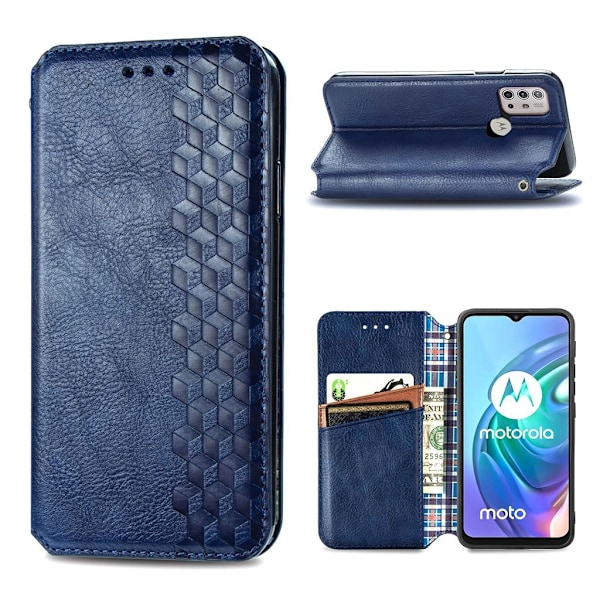 Nahkakotelo With A Stylish Rhombus Imprint For Motorola Moto G30 - Sininen Blue