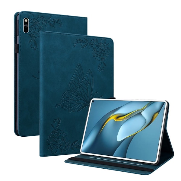 Huawei MatePad Pro 10.8 (2021) läderfodral med fjärilsblommönster - Blå Blå