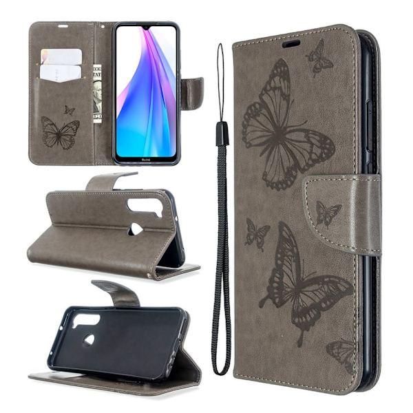 Butterfly Xiaomi redmi Note 8T flip case - Grå Silver grey