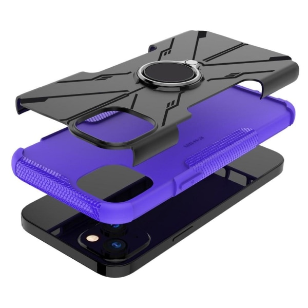 iPhone 14 Bumpresistent and Flexible Four Corner Airbag telefonbagcover Ring Kickstand Drop-proof Case - Lilla Purple