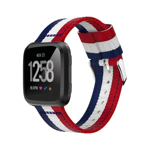 Fitbit Versa träningsklocka armband rem vävd nylon - Blå vit röd multifärg