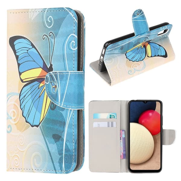 Wonderland Samsung Galaxy M02 / A02 Flip etui - Blå sommerfugl Blue