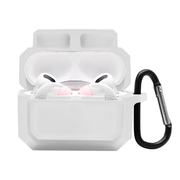 3-i-1 AirPods Pro silikonetui med ørepropp + karabinkrok - Hvit White