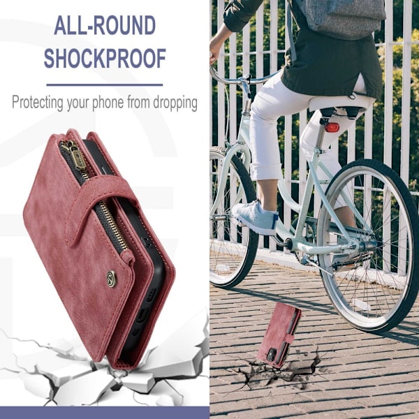 CaseMe vetoketjullinen lompakko-puhelinkotelo iPhone 12 Mini - Punainen Red