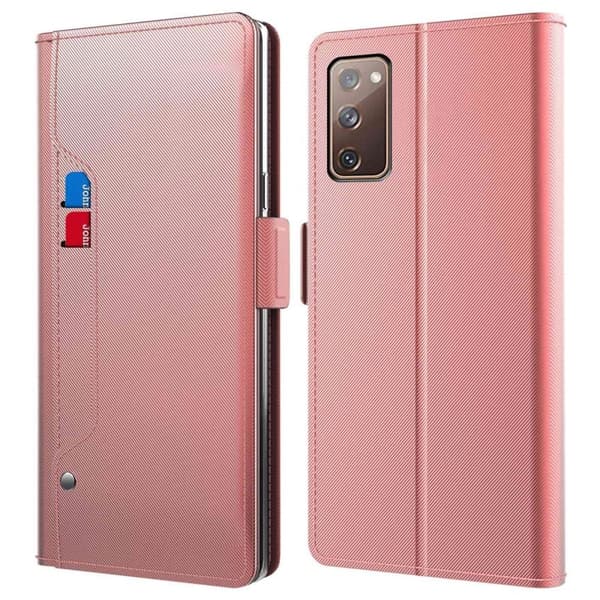 Phone Etui med Make-up Mirror og Slick Design til Samsung Galaxy S20 Fe 2022 / S20 Fe 5g / S20 Fe - Rødguld Pink