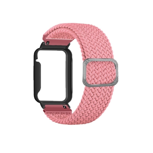 Xiaomi Mi Band 7 Pro nylon elastisk urrem med cover - Lyserød / Sort Pink