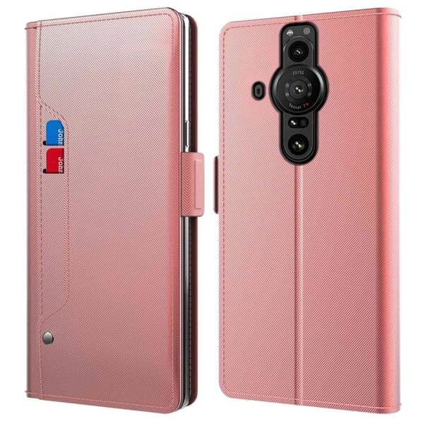 Phone Etui med Make-up Mirror og Slick Design til Sony Xperia Pro-I - Rose Gull Pink
