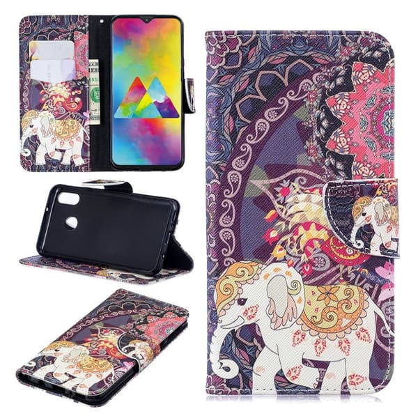 Wonderland Samsung Galaxy M20 etui - Blomst og Elefant Multicolor