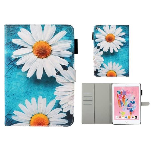 iPad (2018) / (2017) mönstrat flipfodral i läder - Tusensköna Blomma Vit