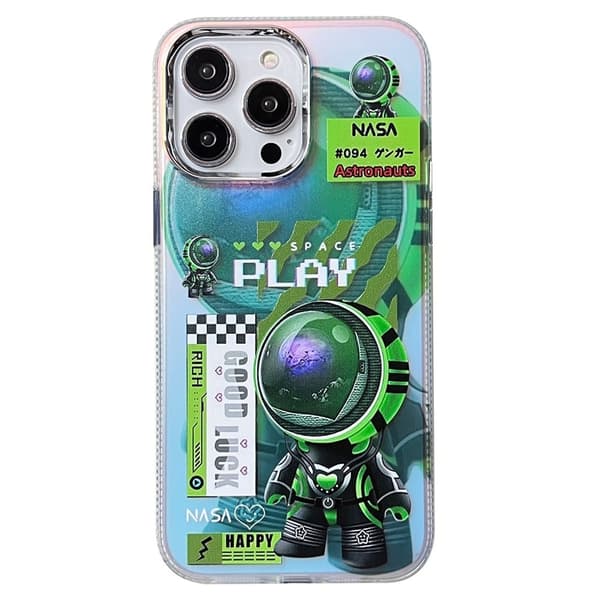 Fluorescerande Laser Astronaut iPhone 15 Pro Max Fodral - Spela Grön