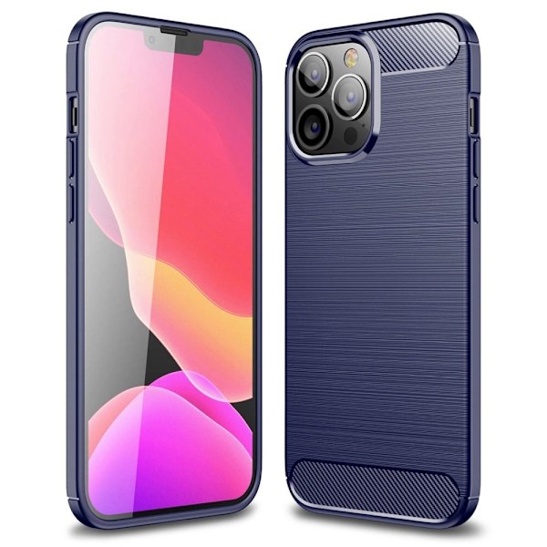 iPhone 14 Pro Max 6,7 tommer Carbon Fiber Texture Brushed Surface Case Soft Skin Flexible Slim Fit stødsikkert Phone Cover - Blå Blue
