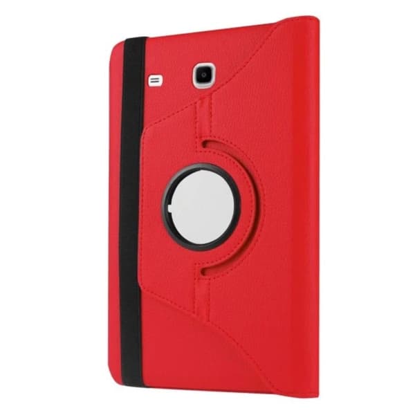 Jessen Samsung Galaxy Tab E 9.6 lær etui med roterende bak stativ.  Rød Red