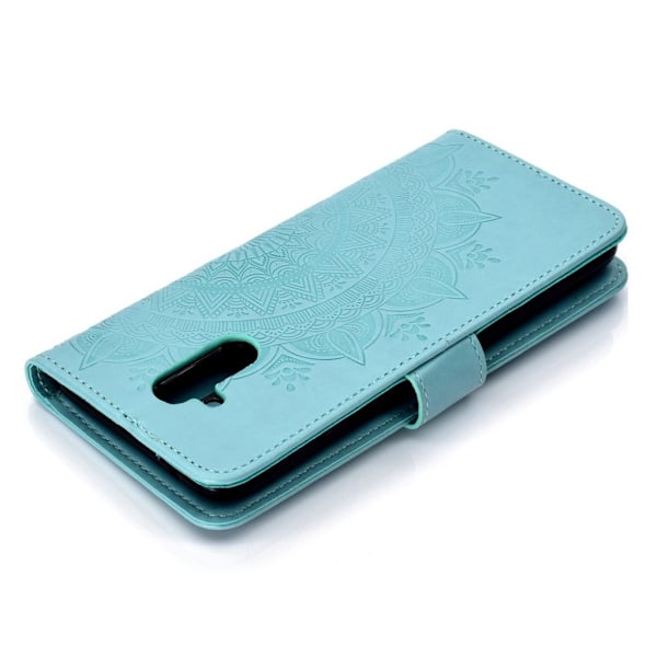 Huawei Mate 20 Lite flipfodral i läder med totem-mönster - Cyan Grön