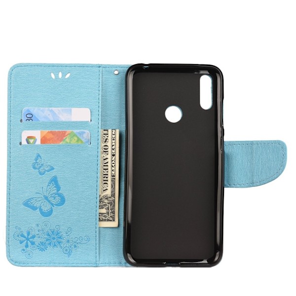 Butterfly läder Huawei Y6 2019 fodral - Blå Blå