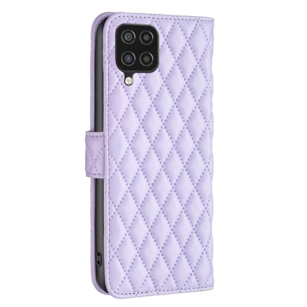 Rhombus Mønster Matte Flip Case til Samsung Galaxy A12 5G - Lilla Purple