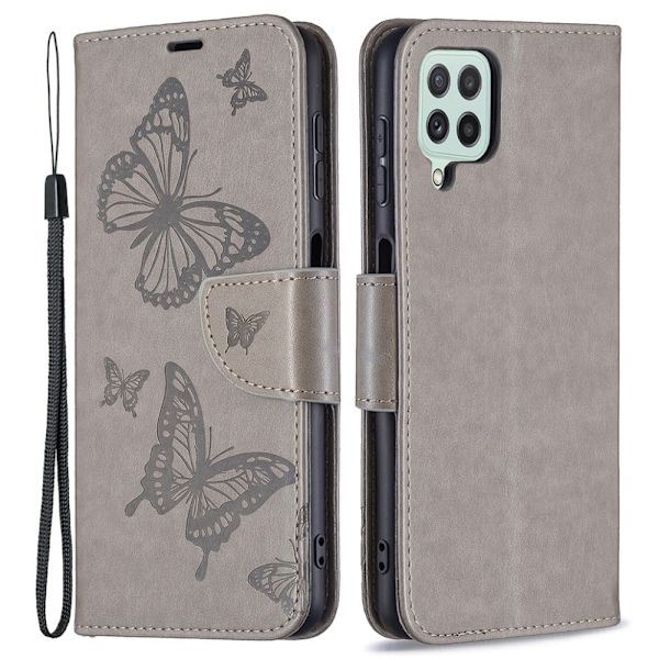 Butterfly läder Samsung Galaxy A22 4G fodral - Silver/Grå Silvergrå