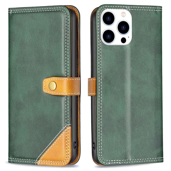 BINFEN kaksivärinen nahkakotelo iPhone 14 Pro - Vihreä Green