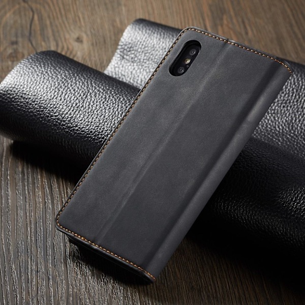 FORWENW iPhone XS læder flip cover - Grå Silver grey