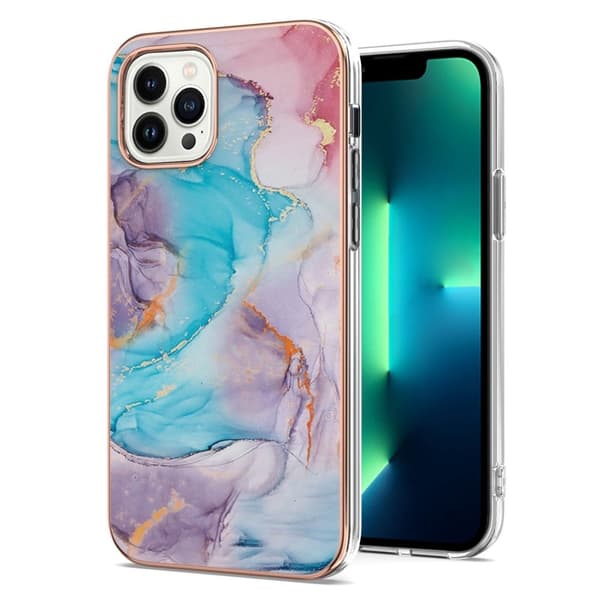 Marble Mønstret Deksel med Ring Holder til iPhone 14 Pro Max - Milky Way Klinkekule Blue Multicolor