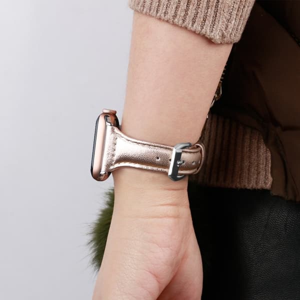 Apple Watch (41mm) B6 urrem i ægte læder - Rødguld / Størrelse: L Pink