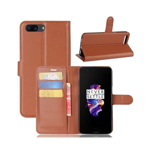 OnePlus 5 Etui laget av kunstlær og silikon – Brun Brown