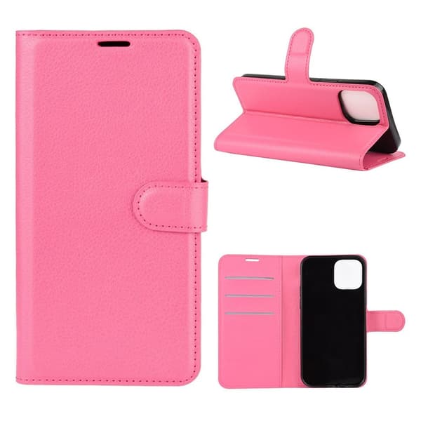 Litchi Texture Leather Wallet Shell Stand Phone Case iPhone 12 Pro Max 6.7 inch - Rose Pink