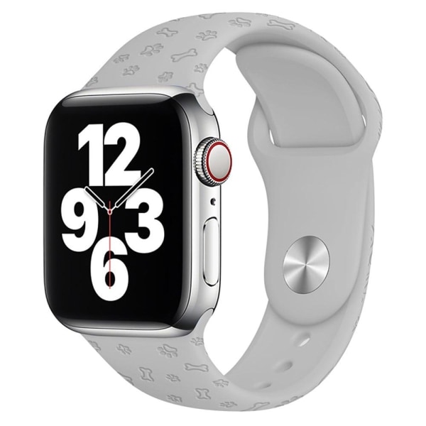 Apple Watch (45mm) sød urrem i silikone med tryk - Grå Pote Silver grey