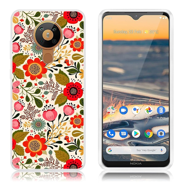 Deco Nokia 5.3 deksel - Røde Blomster Multicolor