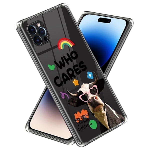 Deco iPhone 14 Pro Max Suojakotelo - Cow / Who Cares Multicolor