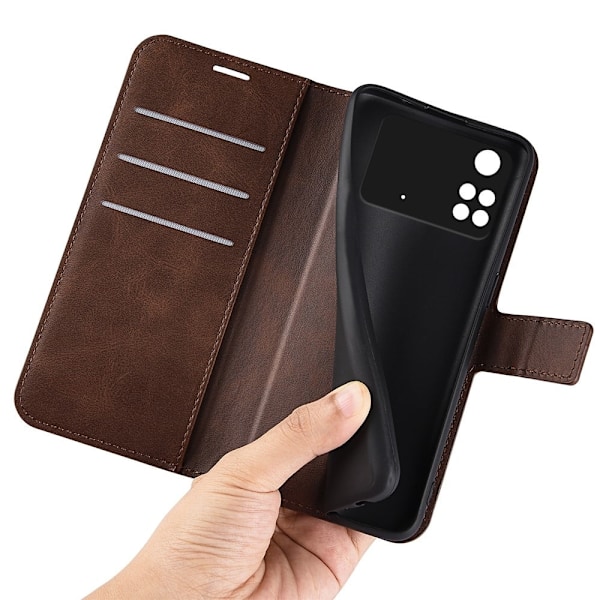 Hållbart konstläder Xiaomi Poco M4 Pro fodral med plånbok - Brun Brun