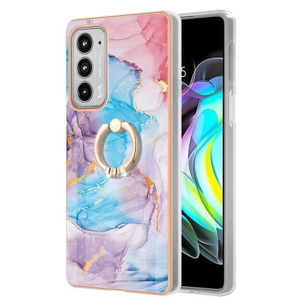 Marble Patterned Suojakuori With Ring Holder For Motorola Edge 20 - Milky Way Marble Blue Multicolor