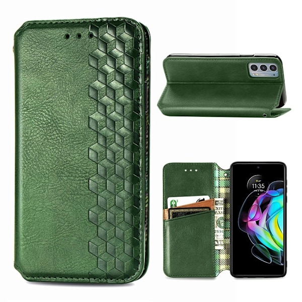 Läder Motorola Edge 20 fodral med romb-design - Grön Grön