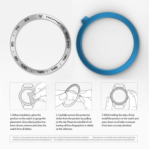 Samsung Galaxy Watch (46mm) Rustfritt Stål Bezel - Sølv Ring Svart Tekst Silver grey