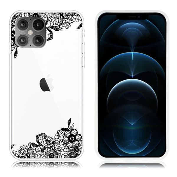 Mønsterudskrivning Fleksibelt blødt telefon cover iPhone 12 Pro Max 6,7 tommer - Sort Black