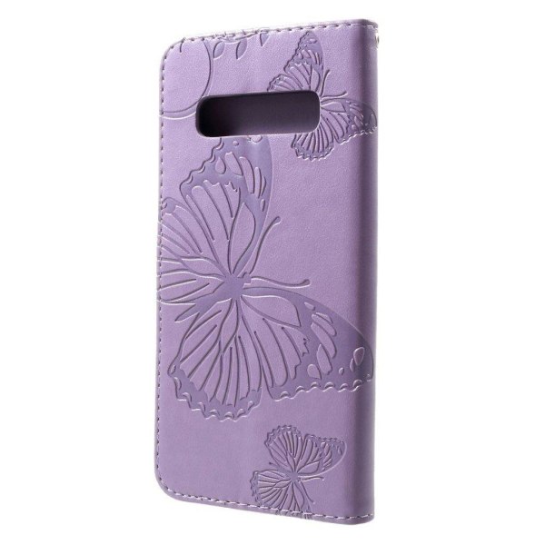 Samsung Galaxy S10 Plus trykt sommerfugl læder flip etui - Lilla Purple