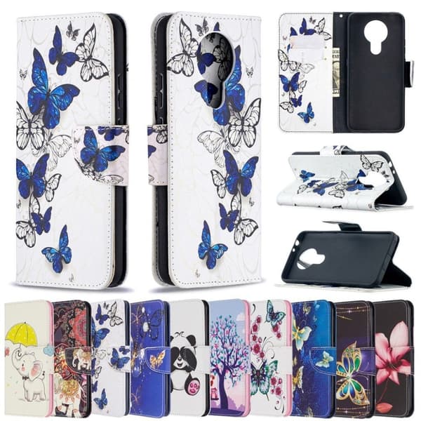 wonderland Nokia 3.4 flip etui - blå sommerfugle Blue