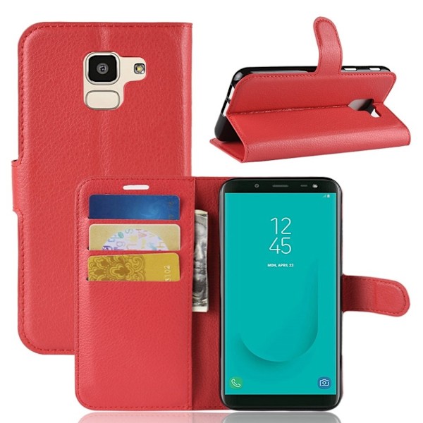 Samsung Galaxy J6 (2018) mobilfodral PU läder TPU plånbok stående läge - Röd Röd