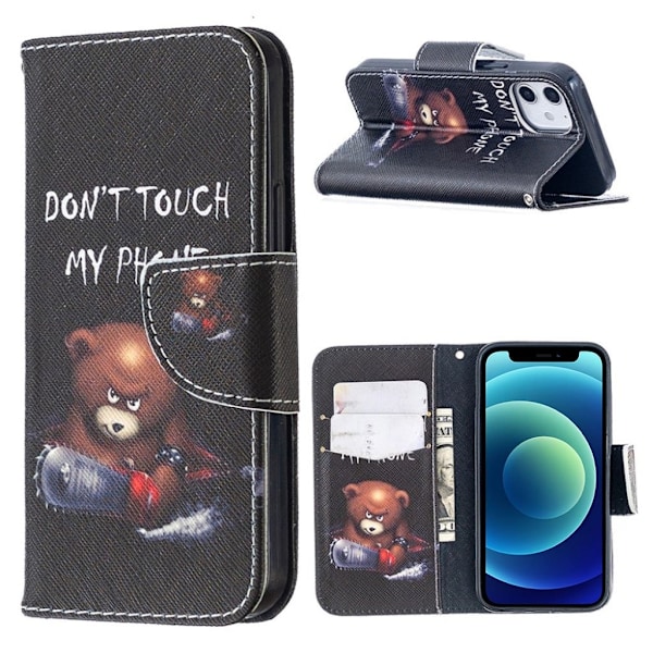Wonderland iPhone 12 Mini flip kuoret - Varoitussanat Brown