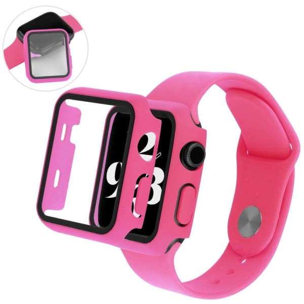 Apple Watch Ultra silikonikellon hihna ja suojus karkaistulla lasilla - Ruusu Pink