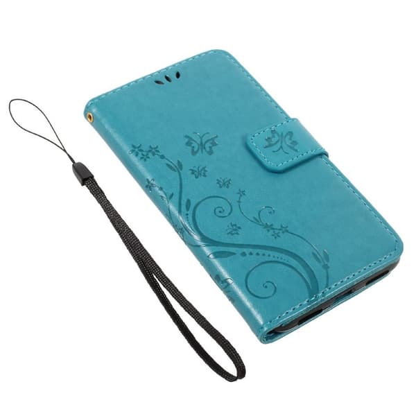 Huawei Honor 8 Lite Trykt Sommerfugler Lær Flip Etui - Blå Blue