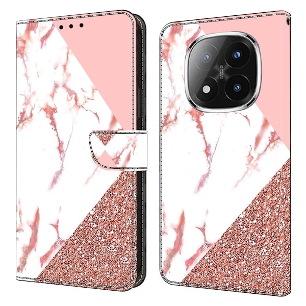 Xiaomi Redmi Note 14 Pro 4G plånboksfodral mönster tryckning stativ läder flip telefonskydd - Triangulär Marmor Rosa