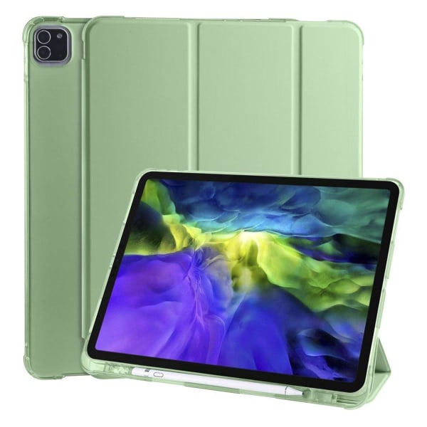 Tri-fold Stand Wake / Sleep Leather Tablet Case Shell med Pen Sl Green