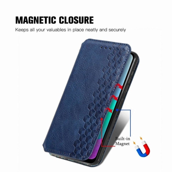 Nahkakotelo With A Stylish Rhombus Imprint For Samsung Galaxy A02 - Sininen Blue