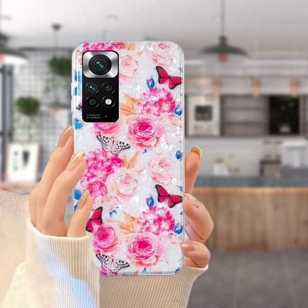 Marble Xiaomi Redmi Note 11S / Note 11 Etui - Farverig Sommerfugl Pink