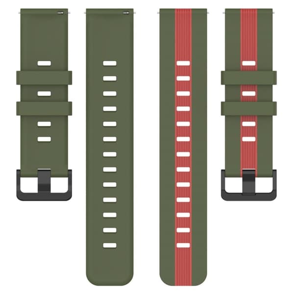 22mm Universal dual-color silikone urrem - Militærgrøn / Rød Green