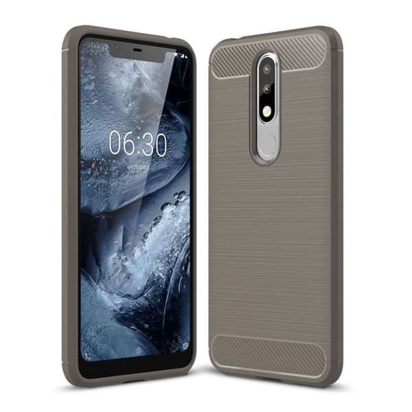 Nokia 5.1 Plus beskyttelse deksel av TPU med børstet karbon fiber tekstur - grå Silver grey