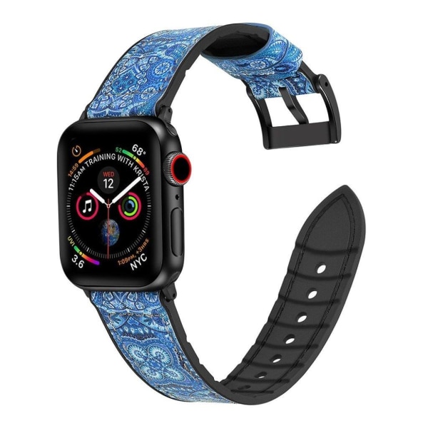 Apple Watch Series 6 / 5 44mm kuvioitu nahkakellon ranneke - Sininen Kukka Kuvio Blue